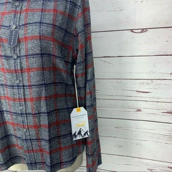 Hudson and Barrow Men's Gray Grindle Window Flannel Button Up Shirt Medium - Picture 6 of 8